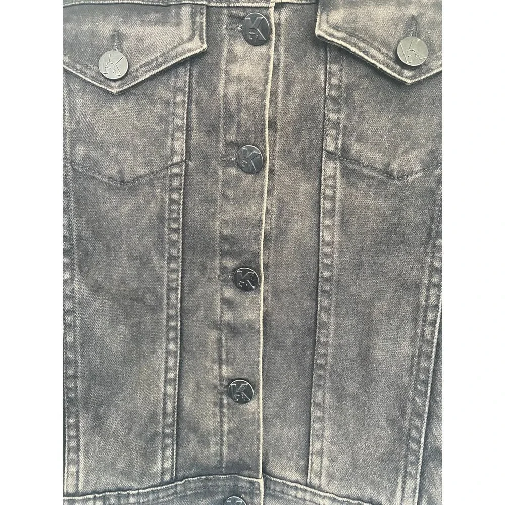 Karl Lagerfeld for Falabella Black Acid‎ Wash Embellished Denim Jacket Sequin